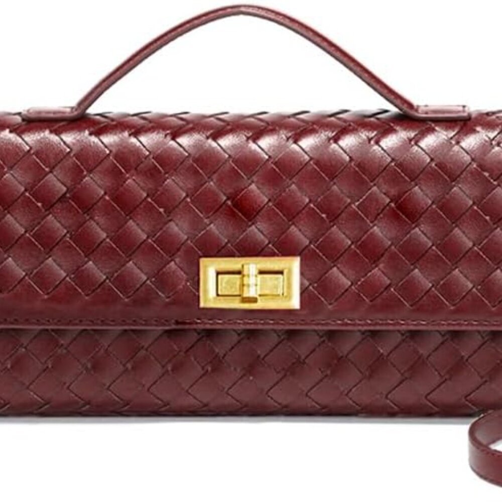 Evening Clutch Bag Woven Crossbody Handbag Square Box With Detachable Chain Pu L